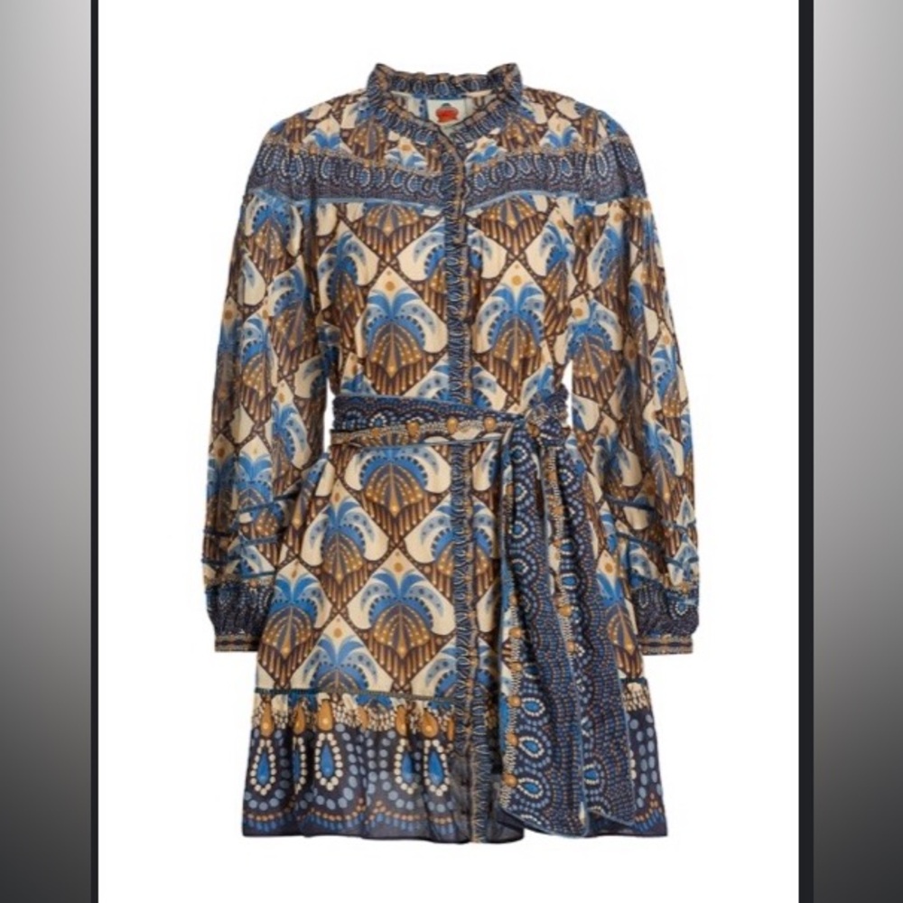 NWT FARM Rio Coco Palm Geometric Belted Minidress Large